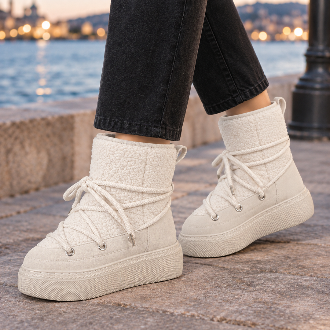 Bottines Compensées Femme Polaire à Lacets