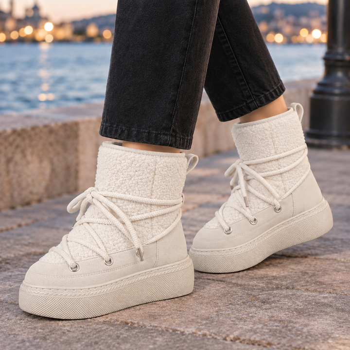 Bottines Compensées Femme Polaire à Lacets