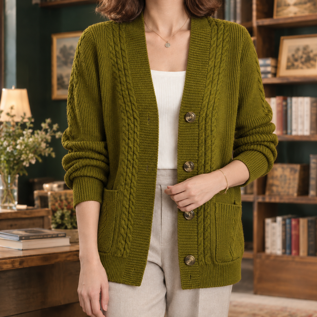Cardigan Femme Maille Torsadée Boutonné Poches