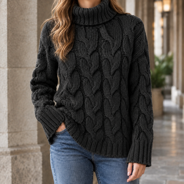 Pull Col Roulé Femme Maille Torsadée