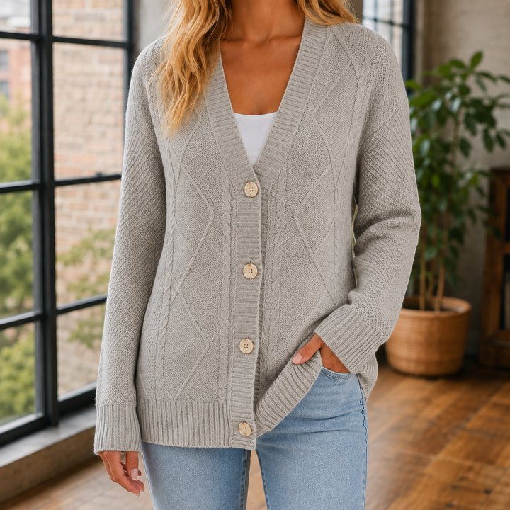 Cardigan Femme Maille Point Losange Boutonné