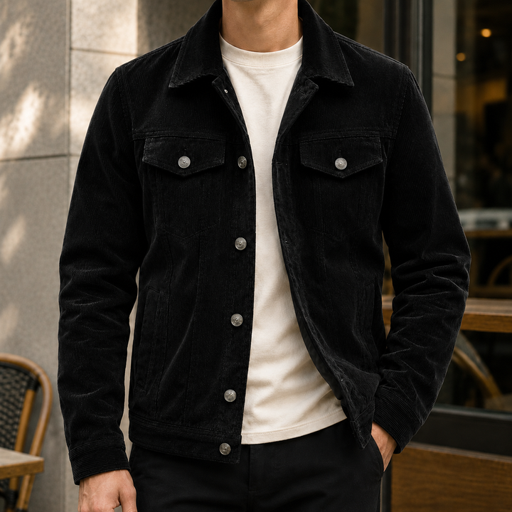 Veste Homme Velours Côtelé Boutonnée Poches Poitrine