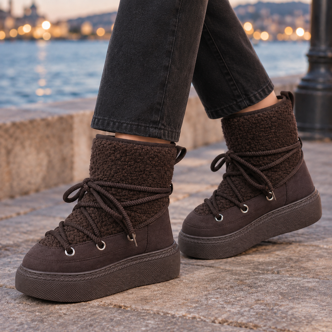 Bottines Compensées Femme Polaire à Lacets
