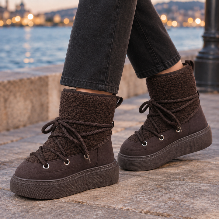 Bottes de Neige Femme Plateforme Lacets Tige Texturée