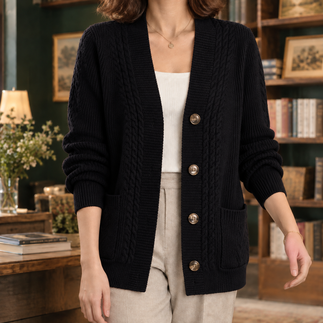 Cardigan Femme Maille Torsadée Boutonné Poches