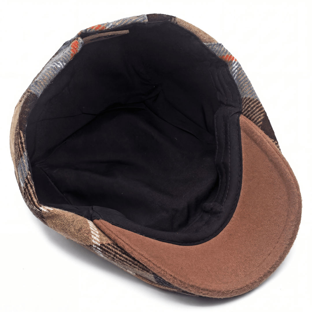 Casquette Plate Homme en Laine avec Motif Tartan et Visière Courte