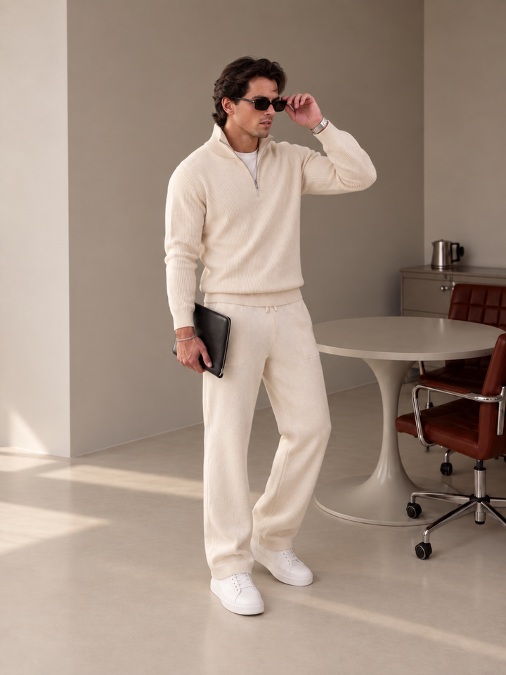Ensemble En Maille Homme Demi Zip Col Montant Et Pantalon
