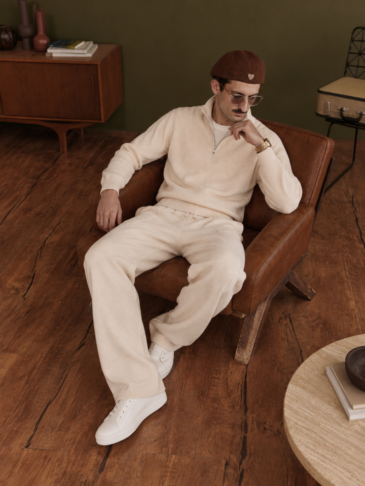 Ensemble En Maille Homme Demi Zip Col Montant Et Pantalon