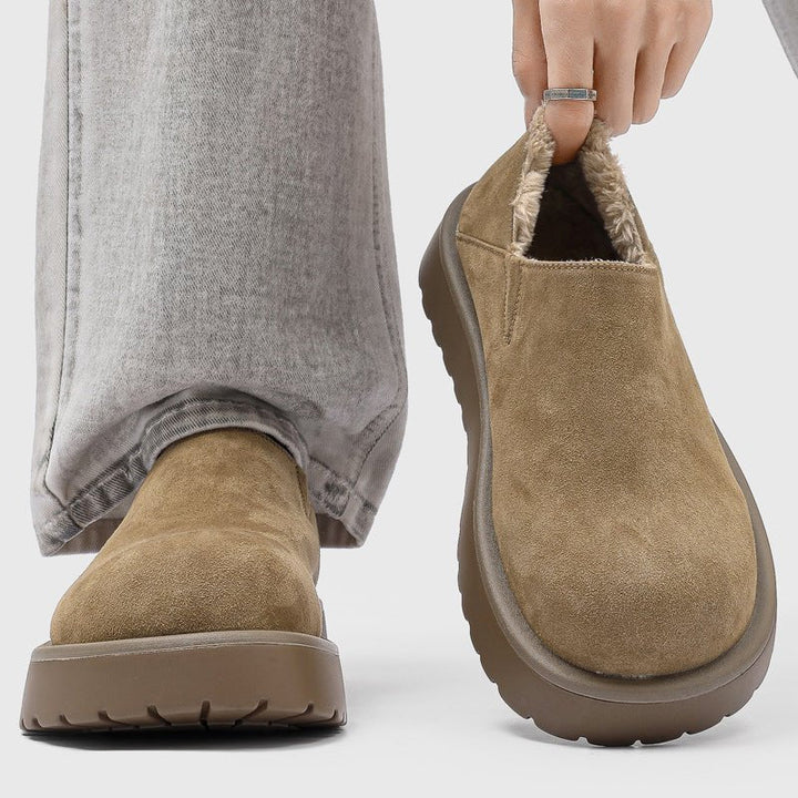 Mocassins Homme en Daim à Enfiler avec Doublure Fausse Fourrure et Semelle Épaisse