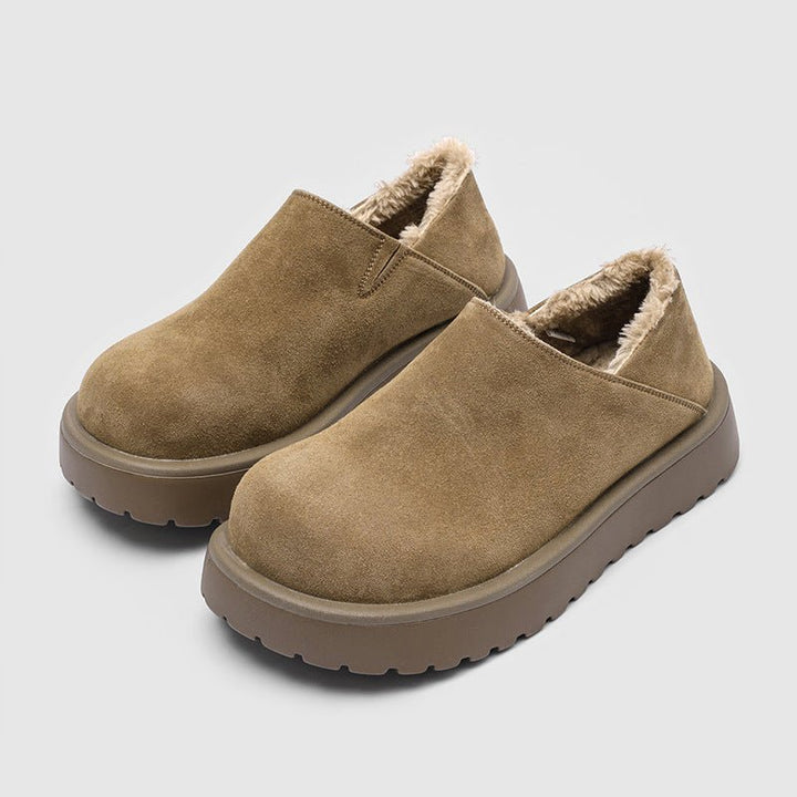 Mocassins Homme en Daim à Enfiler avec Doublure Fausse Fourrure et Semelle Épaisse