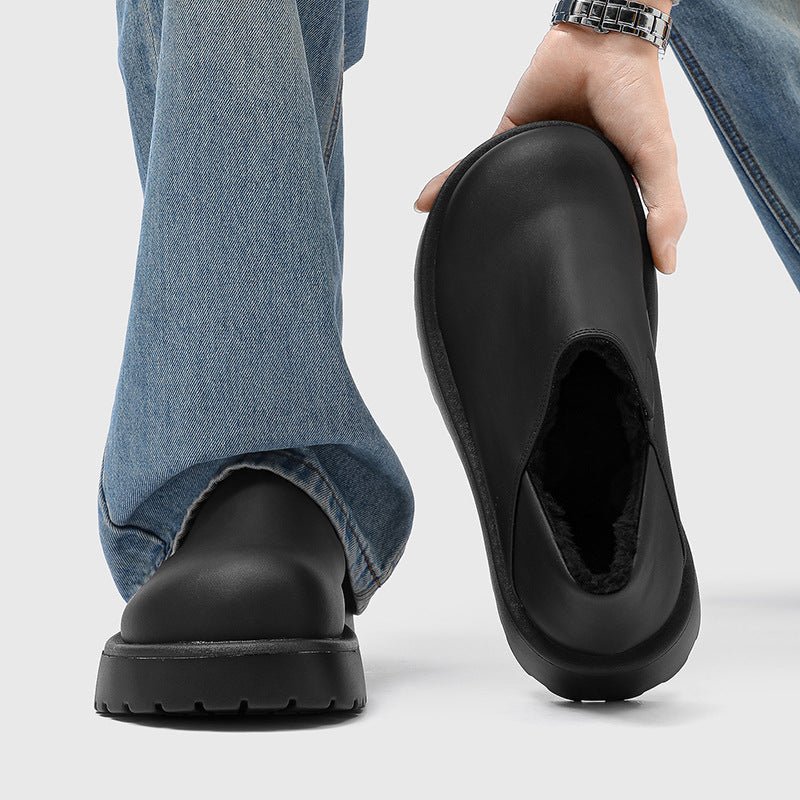 Mocassins Homme en Daim à Enfiler avec Doublure Fausse Fourrure et Semelle Épaisse