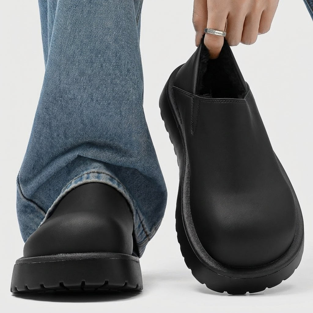 Mocassins Homme en Daim à Enfiler avec Doublure Fausse Fourrure et Semelle Épaisse