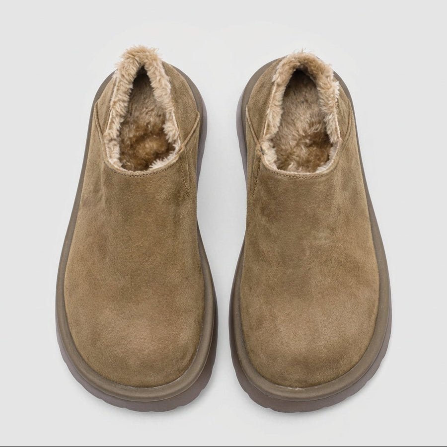 Mocassins Homme en Daim à Enfiler avec Doublure Fausse Fourrure et Semelle Épaisse