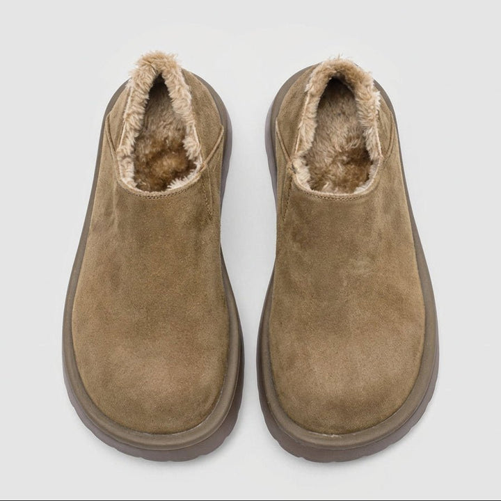 Mocassins Homme en Daim à Enfiler avec Doublure Fausse Fourrure et Semelle Épaisse