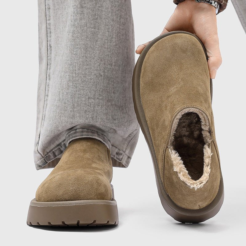 Mocassins Homme en Daim à Enfiler avec Doublure Fausse Fourrure et Semelle Épaisse