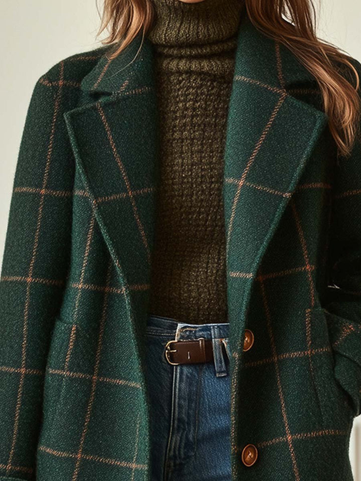 Manteau Femme en Tweed à Carreaux avec Col à Revers