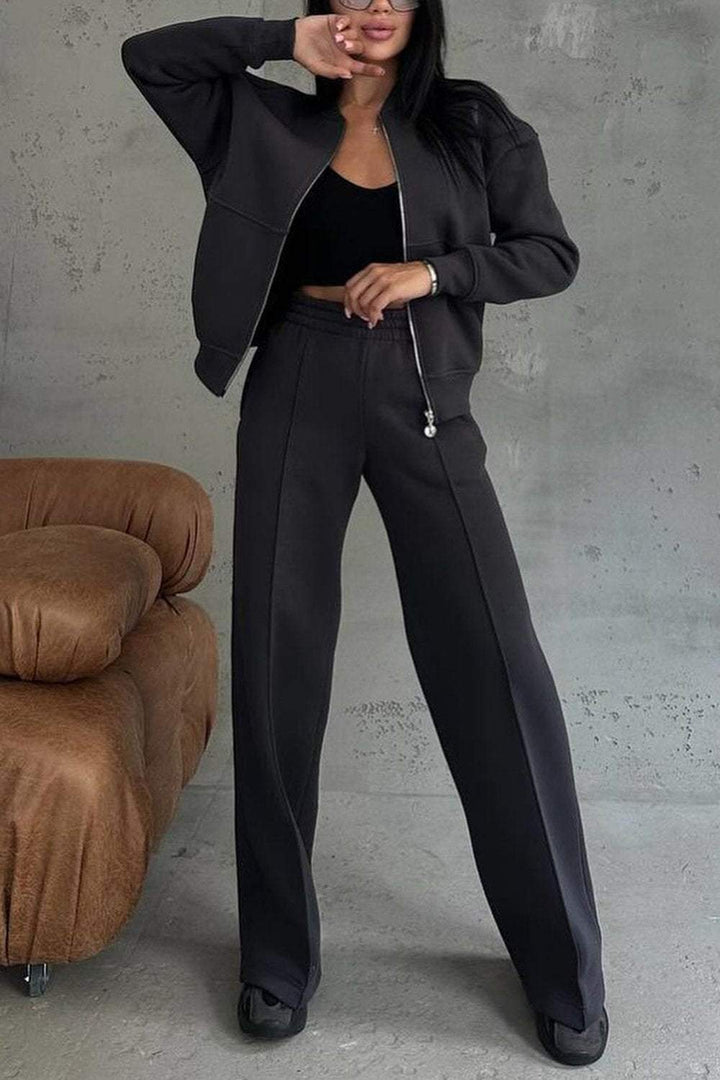 Ensemble Femme 2 Pièces Sweat Oversize Zippé et Jogger Large