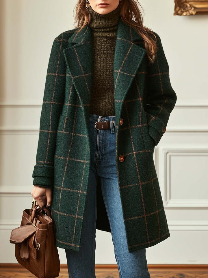 Manteau Femme en Tweed à Carreaux avec Col à Revers