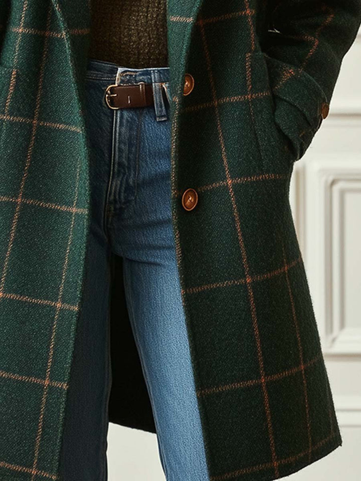 Manteau Femme en Tweed à Carreaux avec Col à Revers