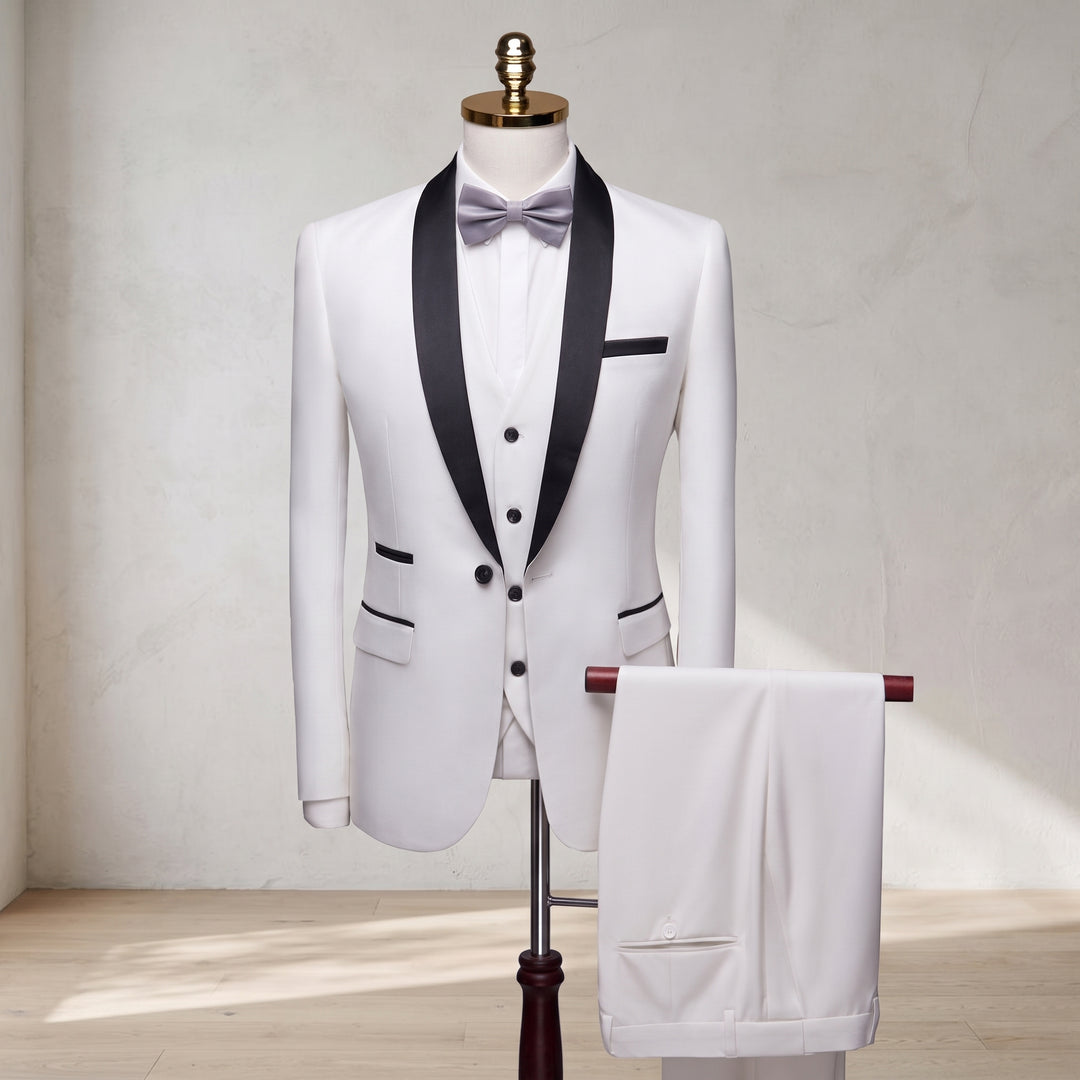 Costume 3 Pièces Homme Slim Col Châle Noir