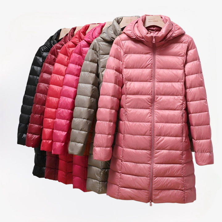 Doudoune Femme Mi-Longue à Capuche Zippée