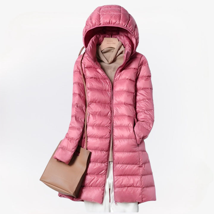 Doudoune Femme Mi-Longue à Capuche Zippée