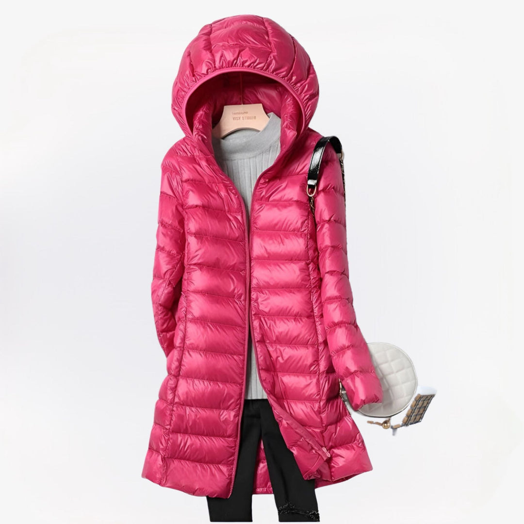 Doudoune Femme Mi-Longue à Capuche Zippée