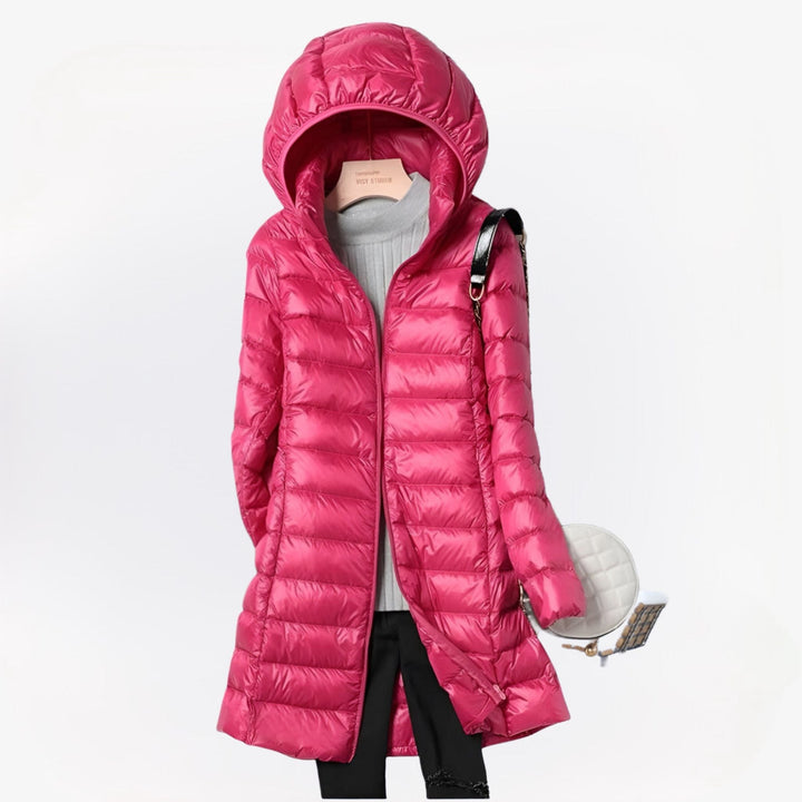 Manteau Long Femme Imbotté À Capuche Fermeture Zippée Et Poches Latérales