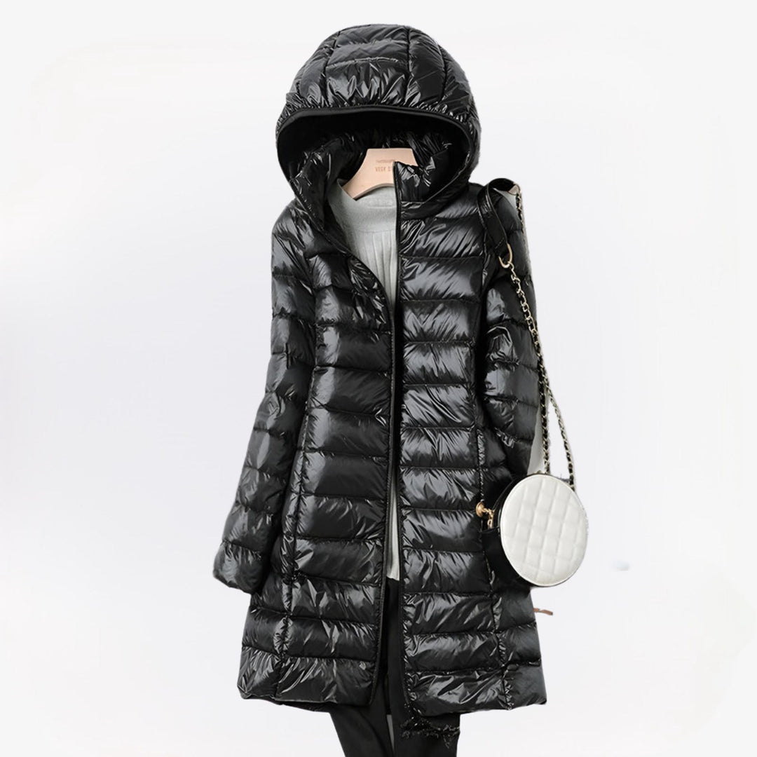Doudoune Femme Mi-Longue à Capuche Zippée