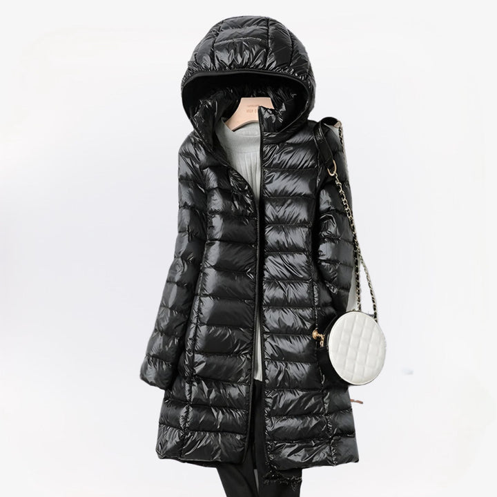 Doudoune Femme Mi-Longue à Capuche Zippée