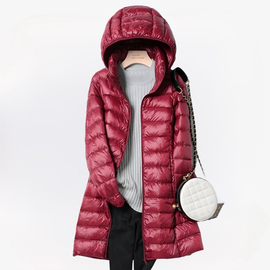 Doudoune Femme Mi-Longue à Capuche Zippée