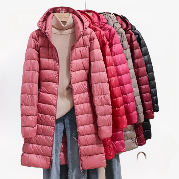Doudoune Femme Mi-Longue à Capuche Zippée