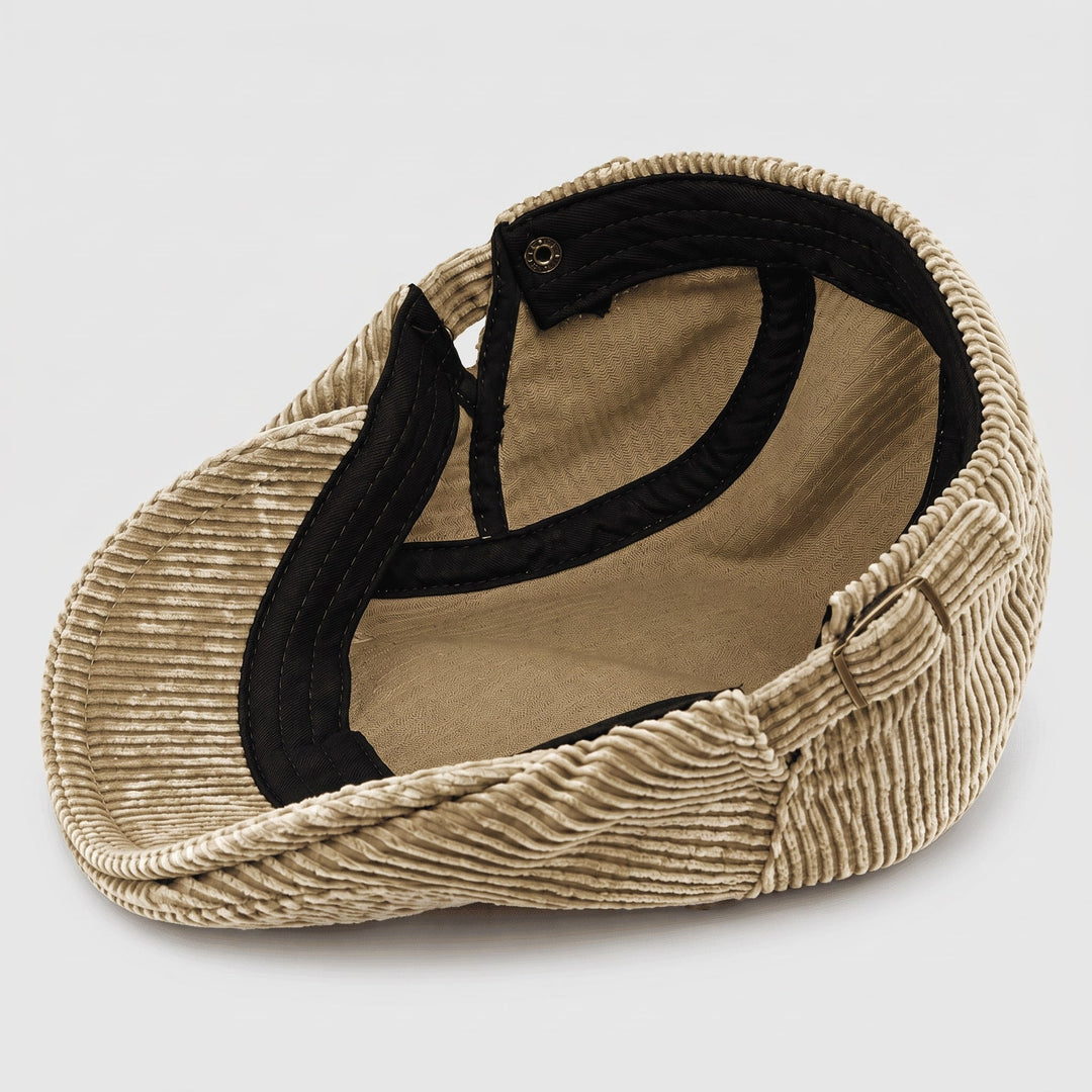 Casquette Plate Homme en Velours Côtelé avec Sangle Ajustable et Visière Courte