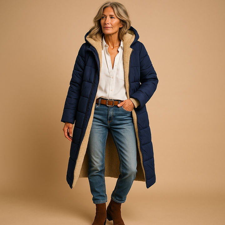 Manteau Long Femme Matelassé à Capuche pour l’Hiver