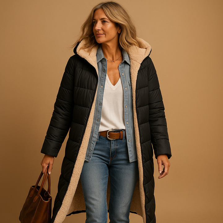 Manteau Long Femme Matelassé à Capuche pour l’Hiver