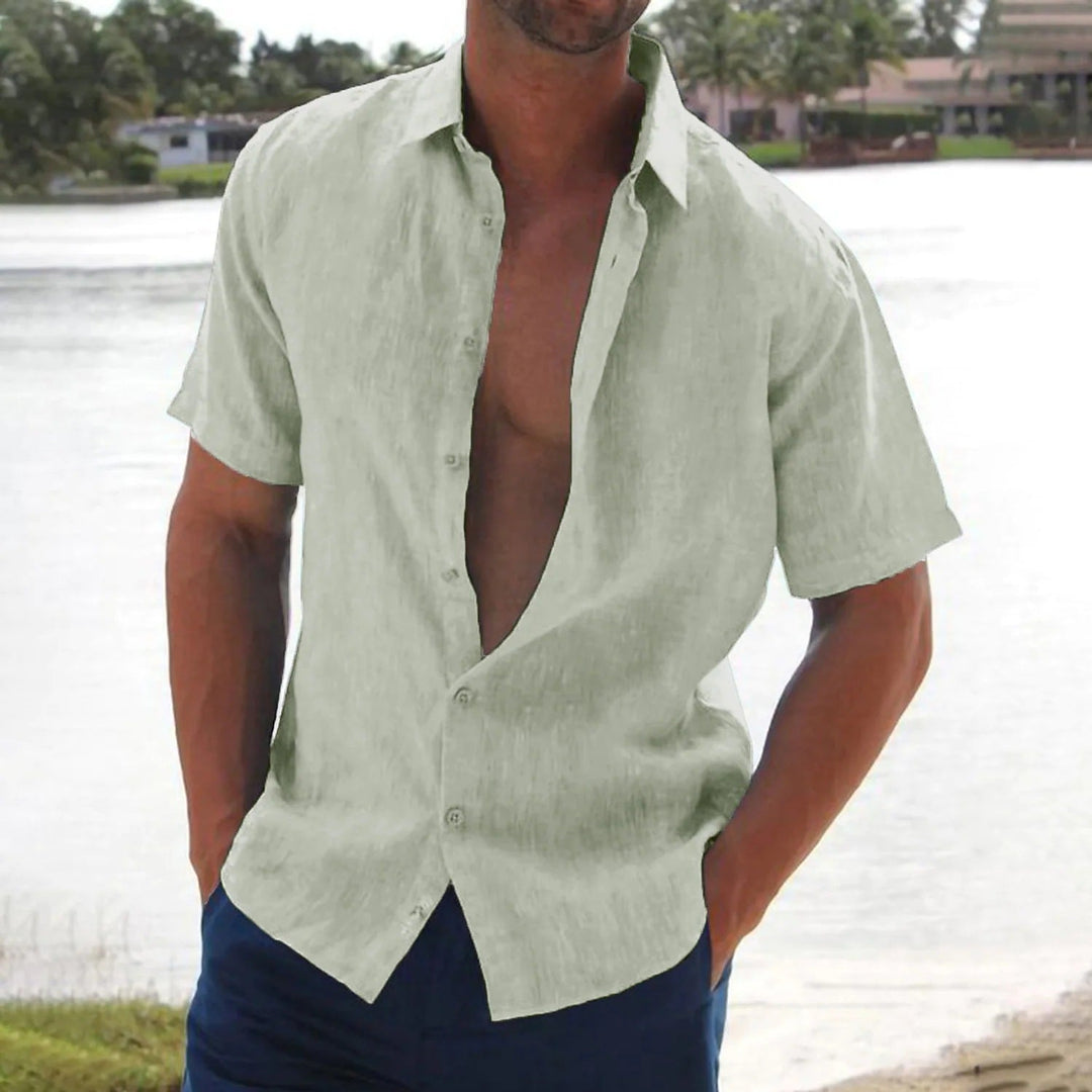 Lars | Linnen casual heren overhemd met korte mouw in de kleur Wit voor heren in Smart-casual stijl ideaal voor de zomer.