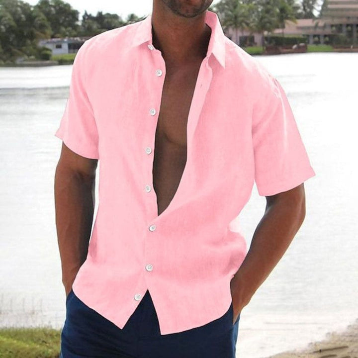 Lars | Linnen casual heren overhemd met korte mouw in de kleur Grijs voor heren in Smart-casual stijl ideaal voor de zomer.