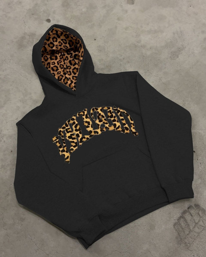 Sweat à Capuche Décontracté pour Femme avec Motif Léopard et Poche Kangourou