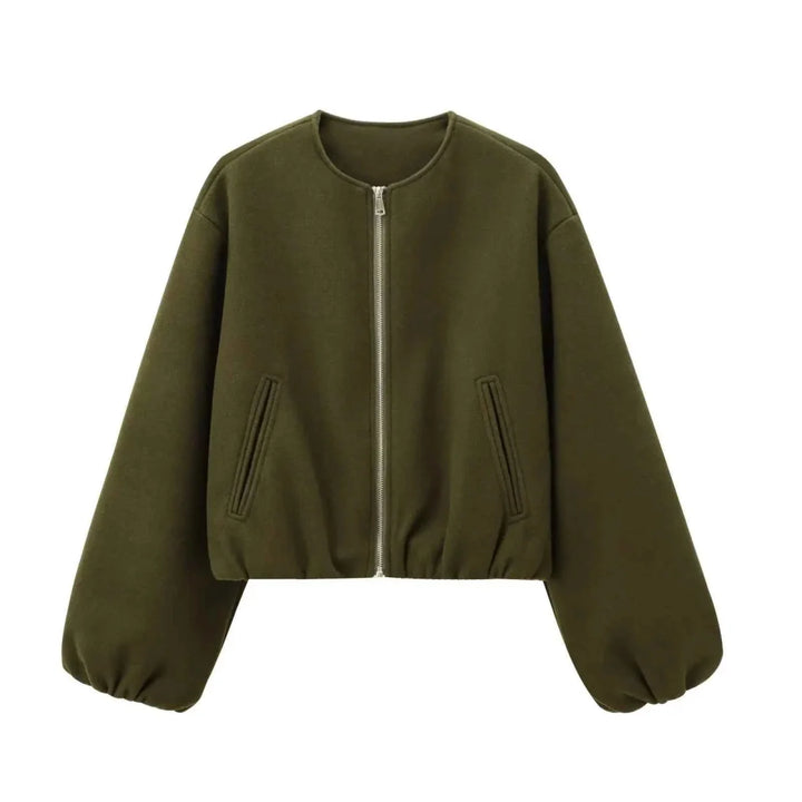 Blouson Bomber Léger pour Femme à Fermeture Zip et Col Ras du Cou