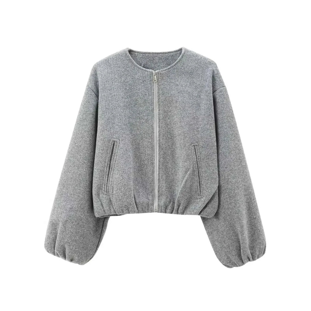 Blouson Bomber Léger pour Femme à Fermeture Zip et Col Ras du Cou
