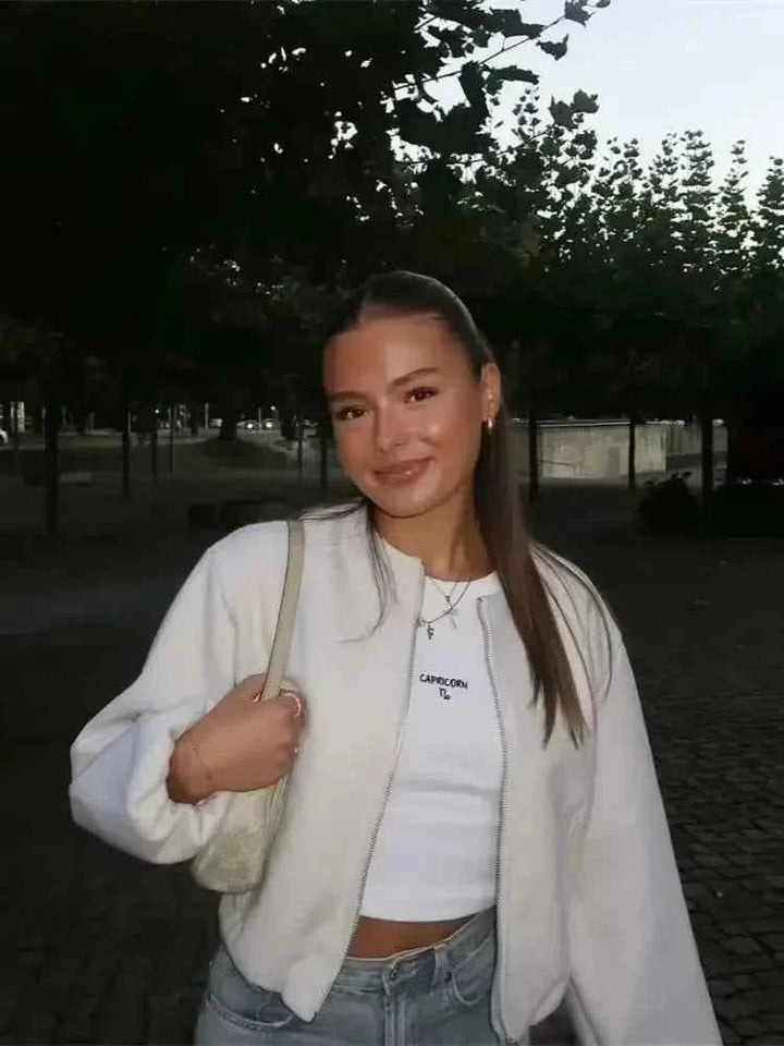 Blouson Bomber Léger pour Femme à Fermeture Zip et Col Ras du Cou