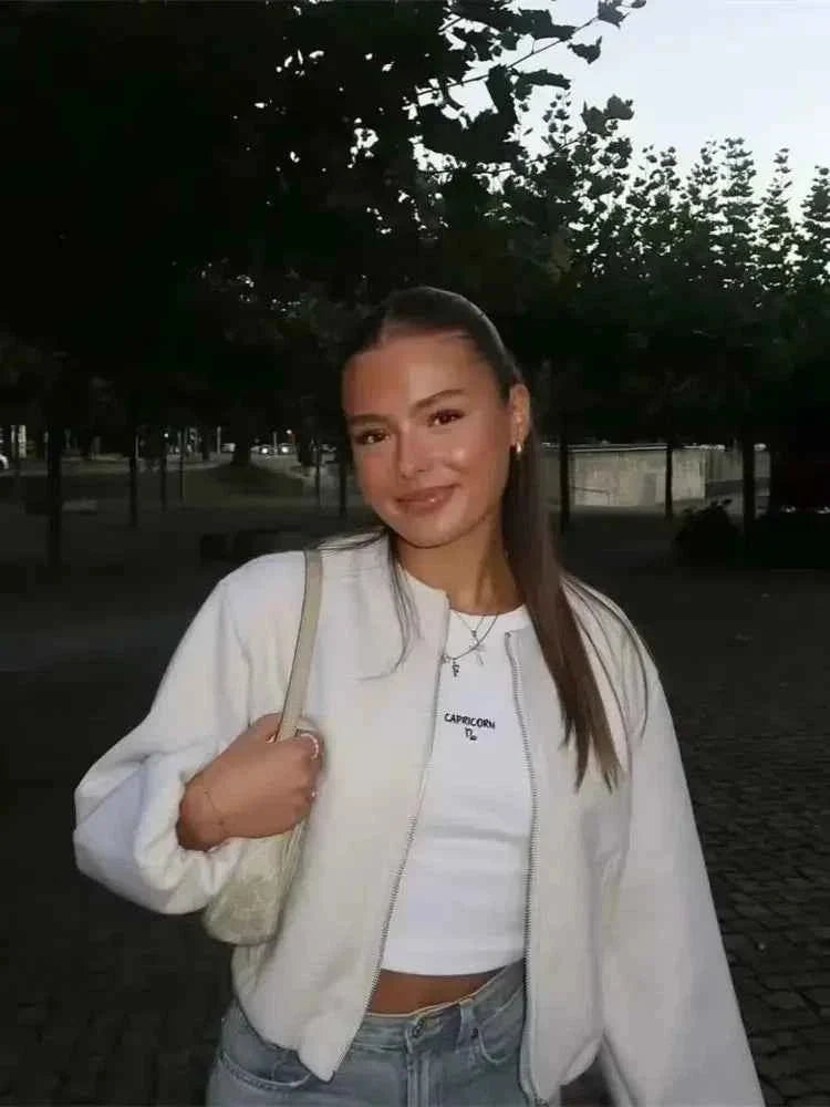 Blouson Femme Léger Zippé Col Ras Manches Longues