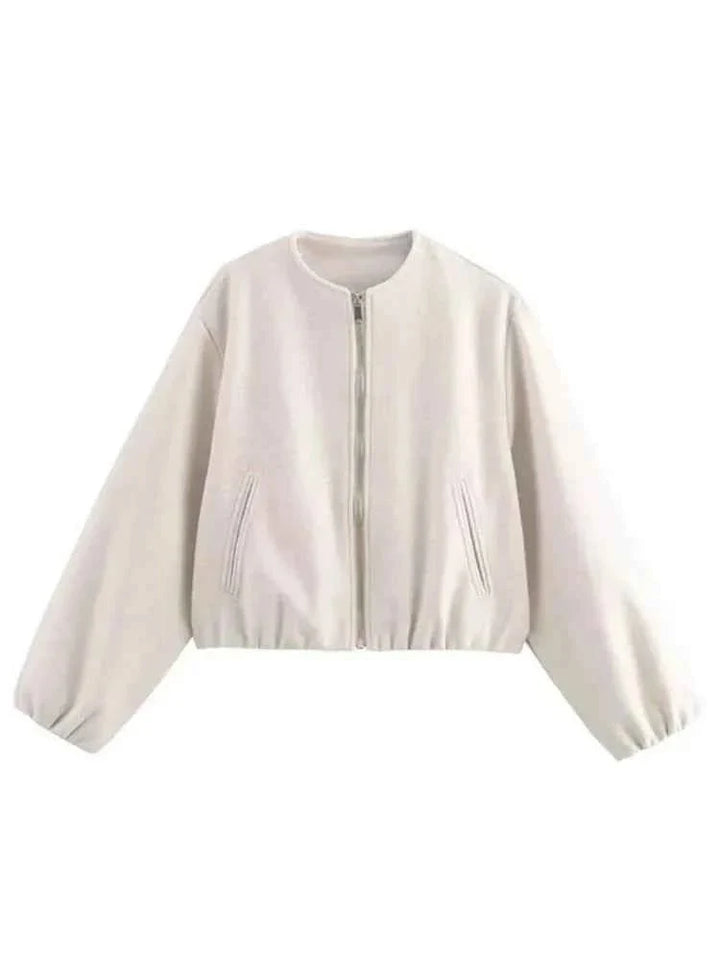 Blouson Bomber Léger pour Femme à Fermeture Zip et Col Ras du Cou