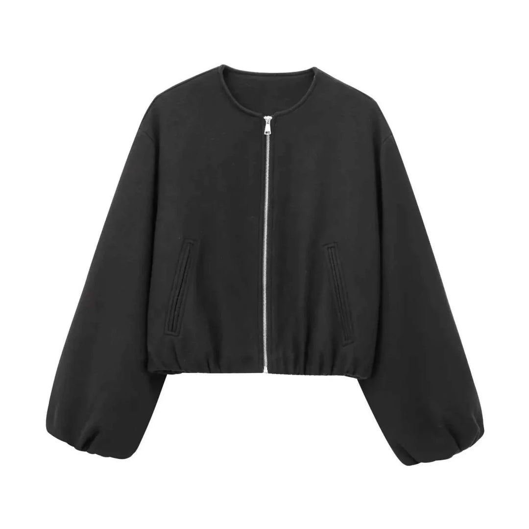 Blouson Bomber Léger pour Femme à Fermeture Zip et Col Ras du Cou