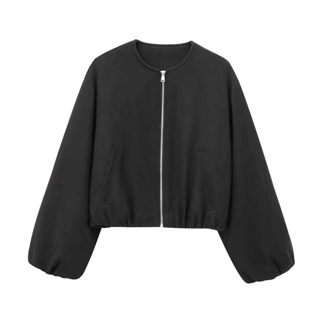 Blouson Femme Léger Zippé Col Ras Manches Longues