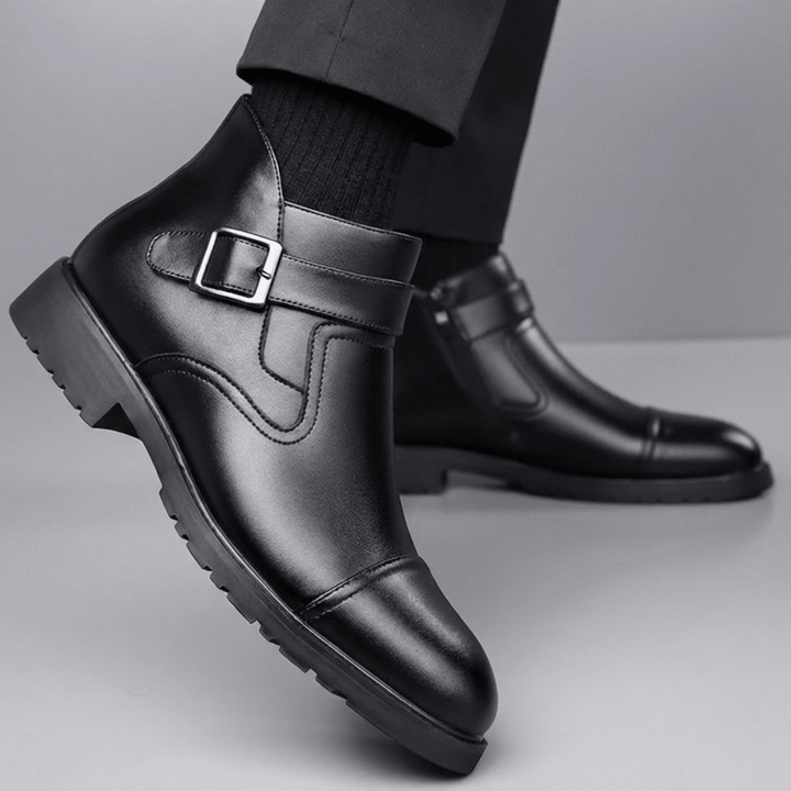 Bottes Homme en Cuir avec Sangle à Boucle et Semelle Crantée