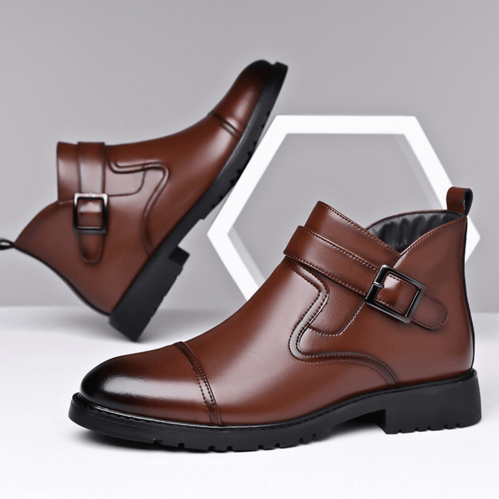 Bottes Homme en Cuir avec Sangle à Boucle et Semelle Crantée