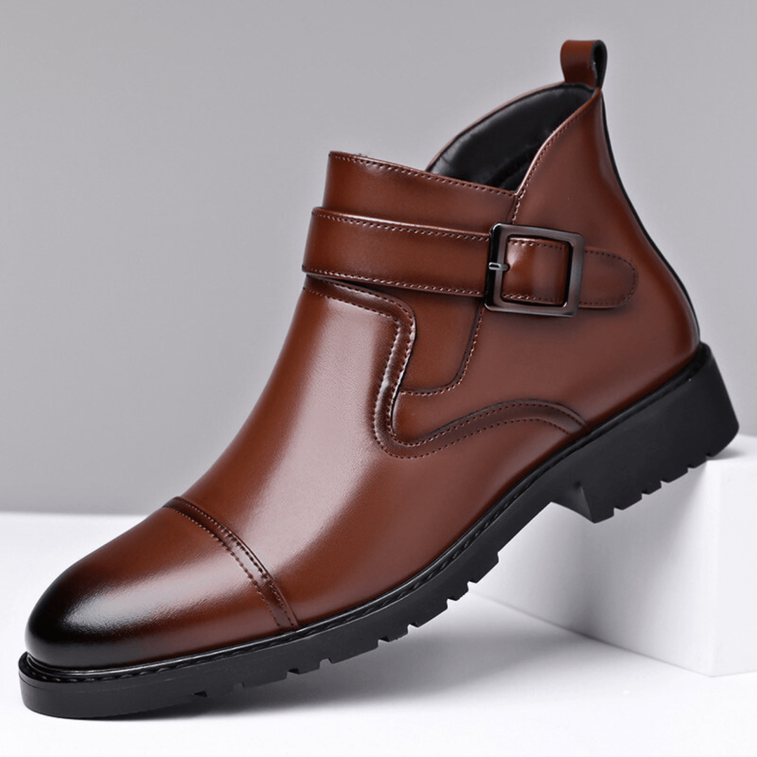 Bottes Homme en Cuir avec Sangle à Boucle et Semelle Crantée