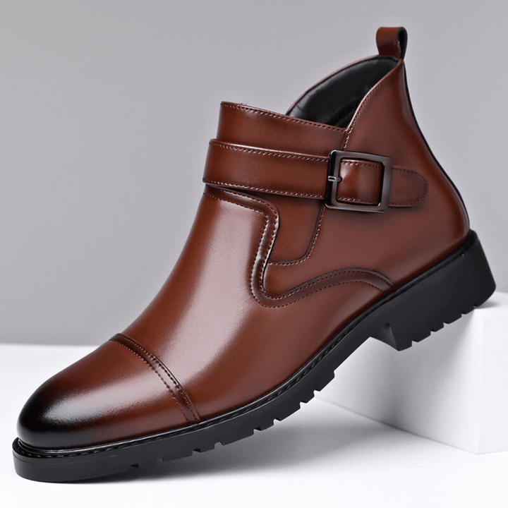 Bottes Homme en Cuir avec Sangle à Boucle et Semelle Crantée