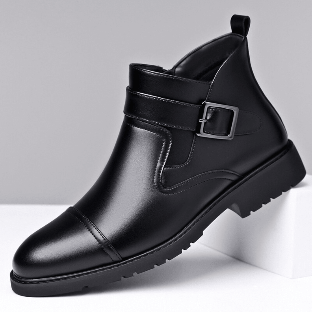 Bottes Homme en Cuir avec Sangle à Boucle et Semelle Crantée